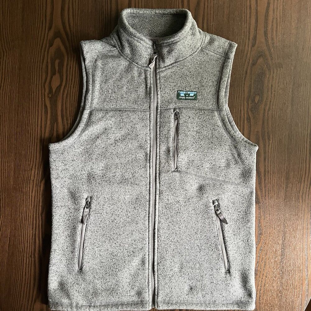 Simply Southern Men's Gray Full-Zip Vest w/ Zip Pockets Stand-Up Collar S
